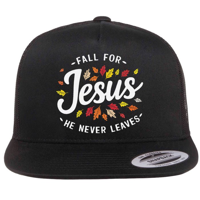 Fall For Jesus Autumn Leaves Faith Religious Flat Bill Trucker Hat