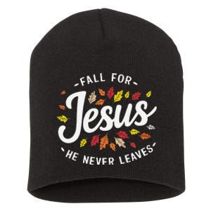 Fall For Jesus Autumn Leaves Faith Religious Short Acrylic Beanie