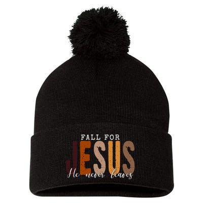 Fall For Jesus He Never Leaves Quote Pom Pom 12in Knit Beanie