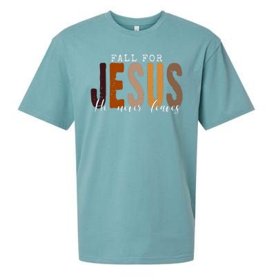 Fall For Jesus He Never Leaves Quote Sueded Cloud Jersey T-Shirt