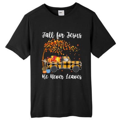 Fall For Jesus He Never Leaves Autumn Thanksgiving Tall Fusion ChromaSoft Performance T-Shirt