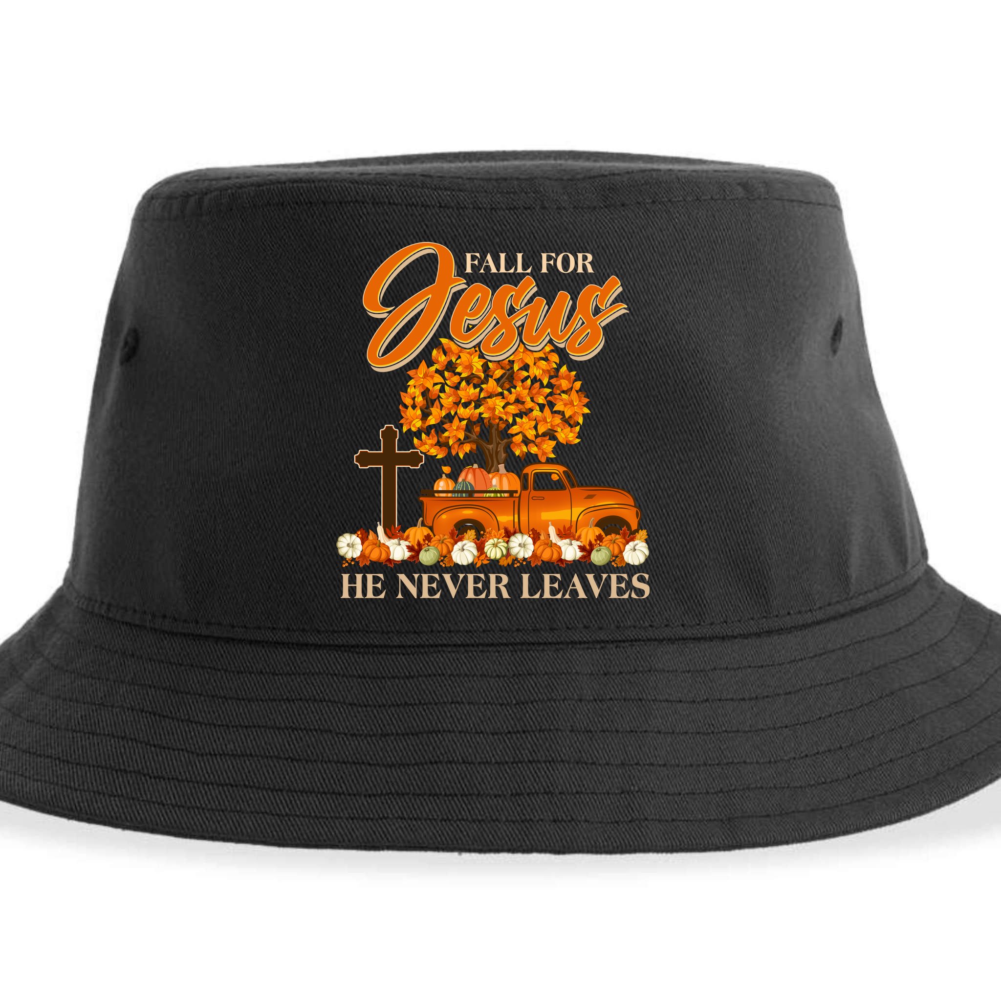 Fall For Jesus Ne Never Leaves Sustainable Bucket Hat