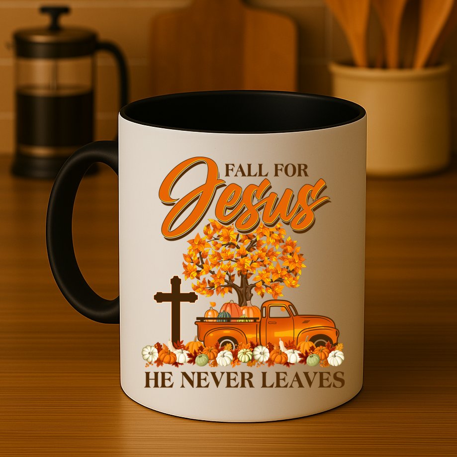 Fall For Jesus Ne Never Leaves Mug