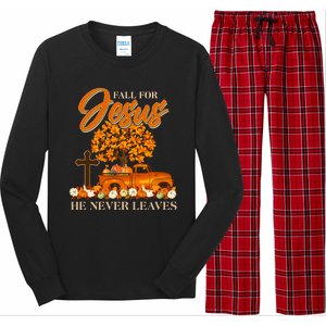 Fall For Jesus Ne Never Leaves Long Sleeve Pajama Set