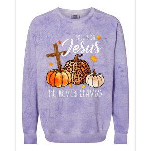 Fall For Jesus He Never Leaves Christian Autumn Thanksgiving Colorblast Crewneck Sweatshirt