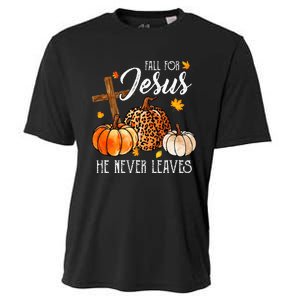 Fall For Jesus He Never Leaves Christian Autumn Thanksgiving Cooling Performance Crew T-Shirt