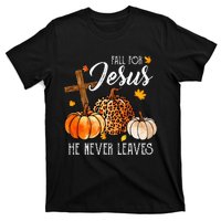 Fall For Jesus He Never Leaves Christian Autumn Thanksgiving T-Shirt