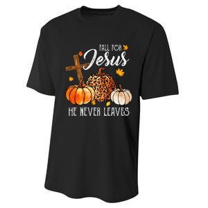 Fall For Jesus He Never Leaves Christian Autumn Thanksgiving Performance Sprint T-Shirt