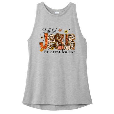 Fall For Jesus He Never Leaves Christian Thanksgiving Ladies PosiCharge Tri-Blend Wicking Tank