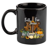 Fall For Jesus He Never Leaves Pumpkin Autumn Thanksgiving 11oz C Handle Ceramic Mug