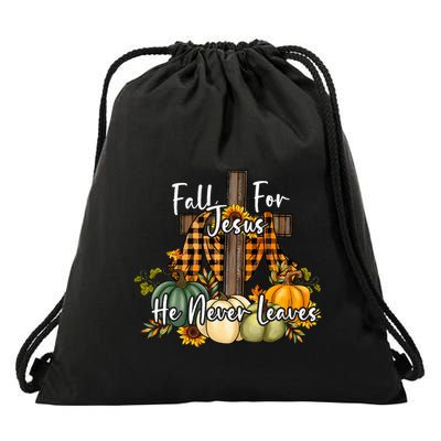 Fall For Jesus He Never Leaves Pumpkin Autumn Thanksgiving Drawstring Bag