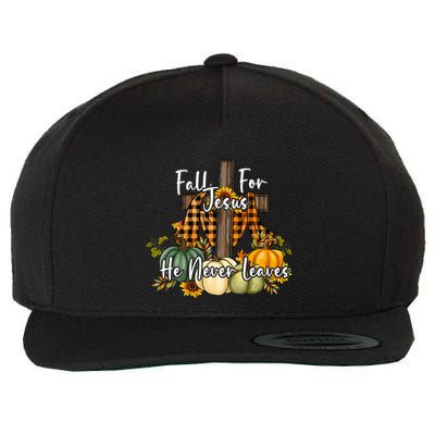 Fall For Jesus He Never Leaves Pumpkin Autumn Thanksgiving Wool Snapback Cap