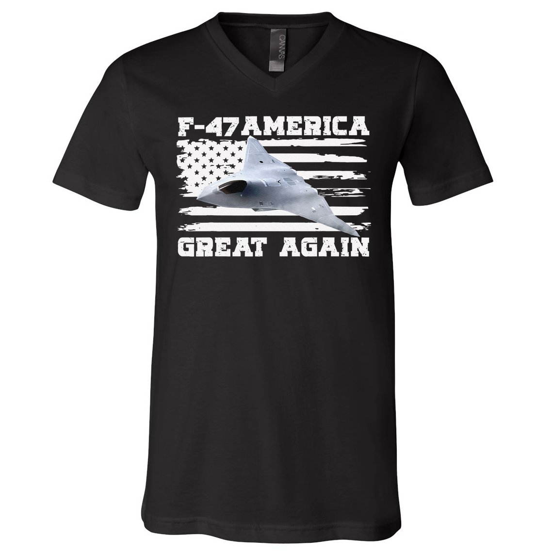 F47 Fighter Jet Aircraft US Flag F-47 Jet USA F47 Fighter V-Neck T-Shirt