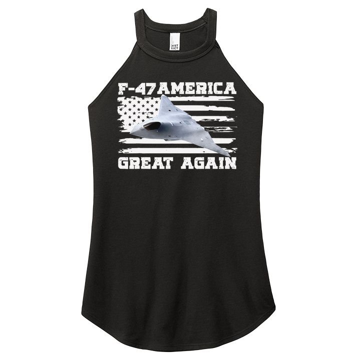 F47 Fighter Jet Aircraft US Flag F-47 Jet USA F47 Fighter Women's Perfect Tri Rocker Tank