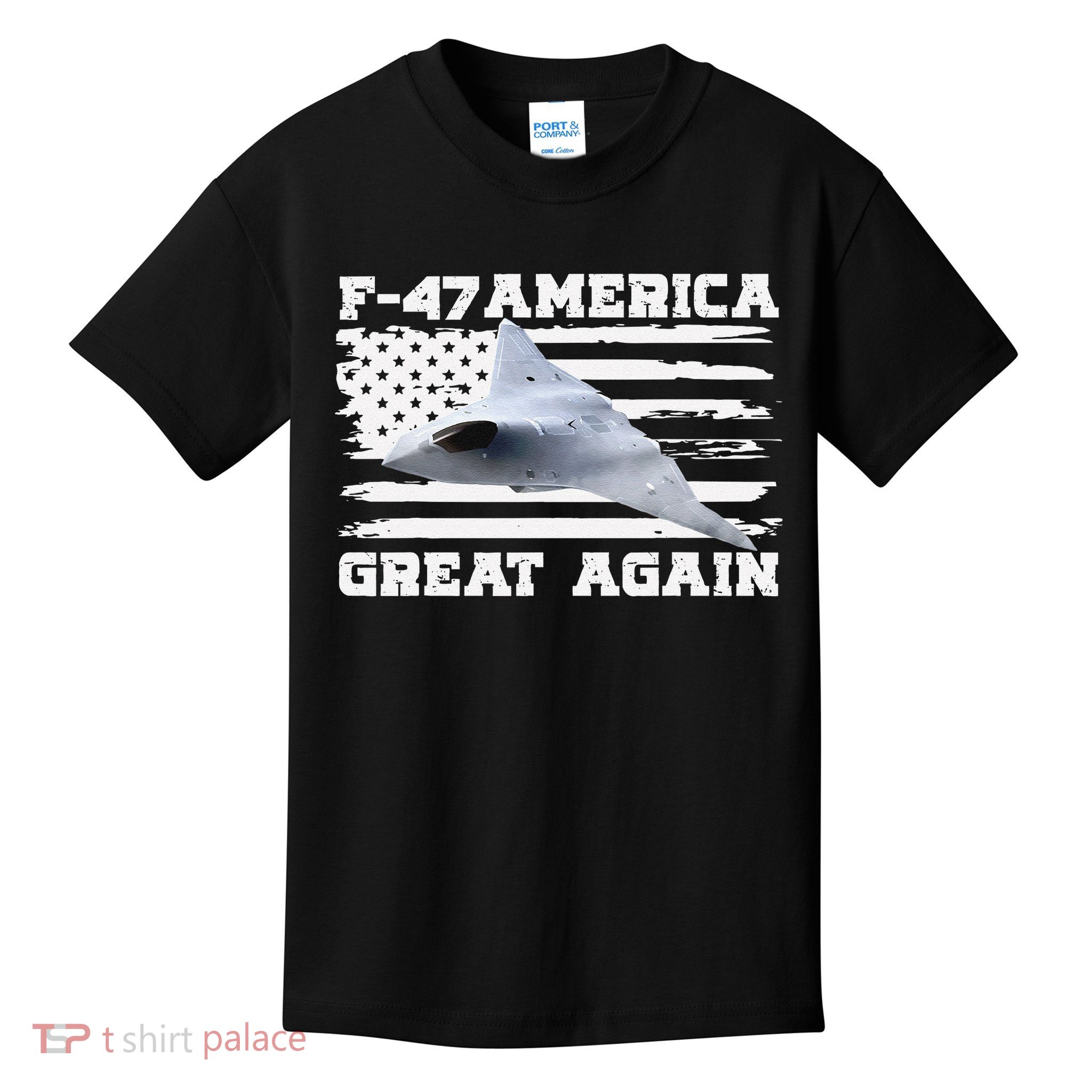 F47 Fighter Jet Aircraft US Flag F-47 Jet USA F47 Fighter Kids T-Shirt
