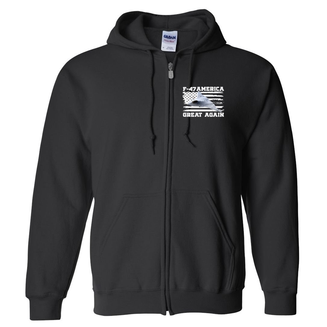 F47 Fighter Jet Aircraft US Flag F-47 Jet USA F47 Fighter Full Zip Hoodie
