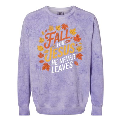 Fall For Jesus He Never Leaves Autumn Fall Season Leaves Leaf Fall Season 2024 Colorblast Crewneck Sweatshirt