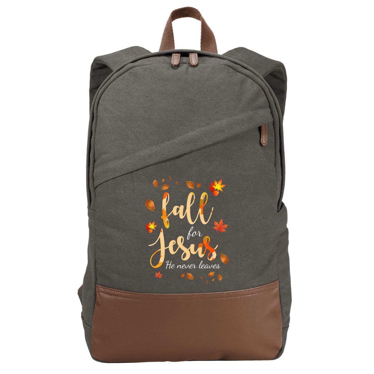 Fall For Jesus He Never Leaves Autumn Cotton Canvas Backpack
