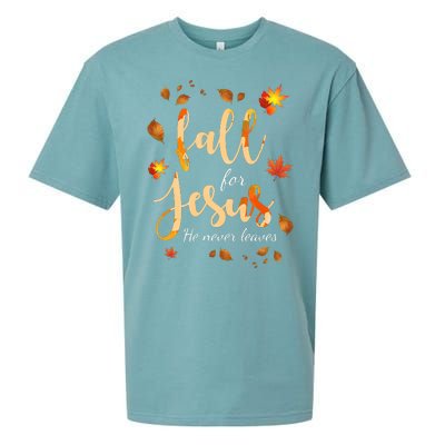 Fall For Jesus He Never Leaves Autumn Sueded Cloud Jersey T-Shirt