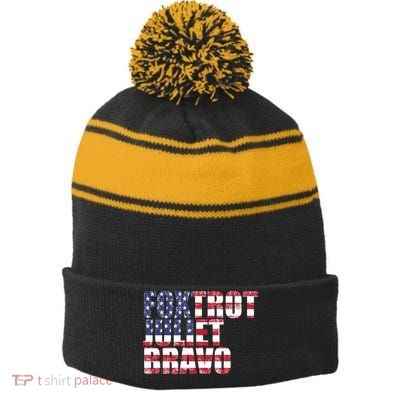 FJB Foxtrot Juliet Bravo USA Anti Biden Stripe Pom Pom Beanie