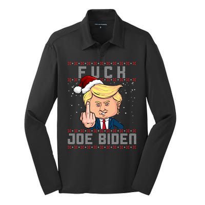 FJB F Joe Biden Trump Middle Finger Ugly Christmas Silk Touch Performance Long Sleeve Polo