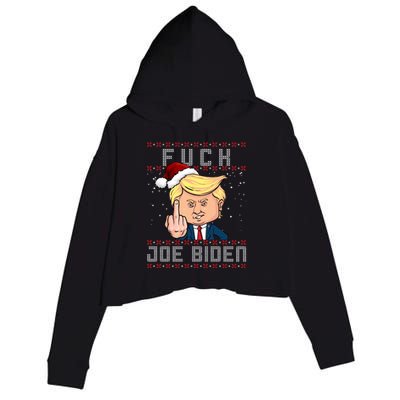 FJB F Joe Biden Trump Middle Finger Ugly Christmas Crop Fleece Hoodie