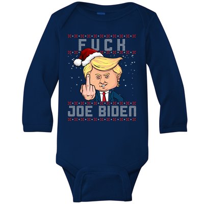 FJB F Joe Biden Trump Middle Finger Ugly Christmas Baby Long Sleeve Bodysuit