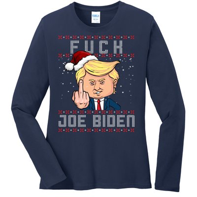 FJB F Joe Biden Trump Middle Finger Ugly Christmas Ladies Long Sleeve Shirt