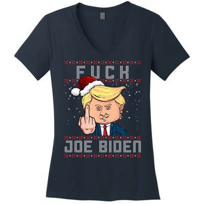 FJB F Joe Biden Trump Middle Finger Ugly Christmas Women's V-Neck T-Shirt