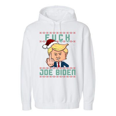 FJB F Joe Biden Trump Middle Finger Ugly Christmas Garment-Dyed Fleece Hoodie