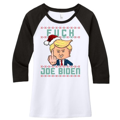 FJB F Joe Biden Trump Middle Finger Ugly Christmas Women's Tri-Blend 3/4-Sleeve Raglan Shirt