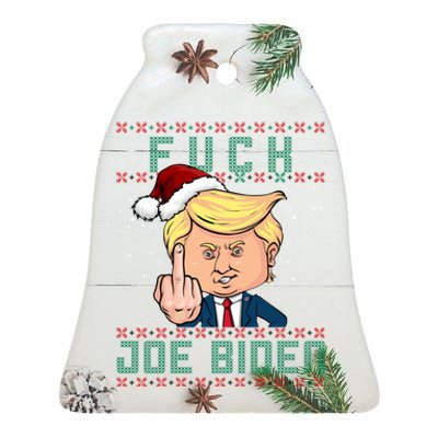 FJB F Joe Biden Trump Middle Finger Ugly Christmas Ceramic Bell Ornament