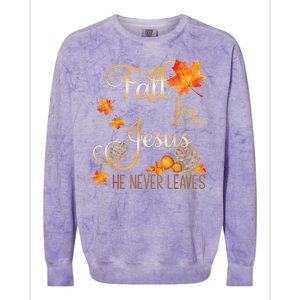 Fall For Jesus He Never Leaves Autumn Christian Prayers Colorblast Crewneck Sweatshirt