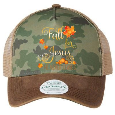 Fall For Jesus He Never Leaves Autumn Christian Prayers Legacy Tie Dye Trucker Hat