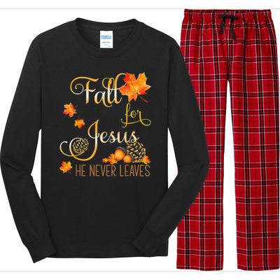 Fall For Jesus He Never Leaves Autumn Christian Prayers Long Sleeve Pajama Set