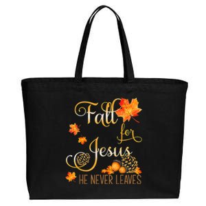 Fall For Jesus He Never Leaves Autumn Christian Prayers Cotton Canvas Jumbo Tote