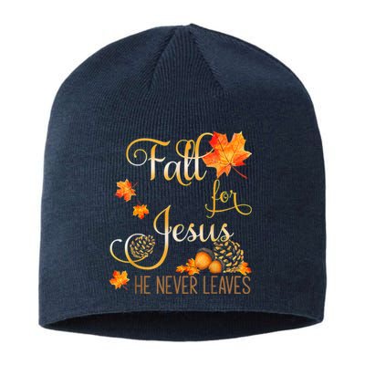 Fall For Jesus He Never Leaves Autumn Christian Prayers Sustainable Beanie