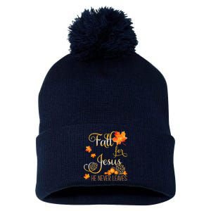 Fall For Jesus He Never Leaves Autumn Christian Prayers Pom Pom 12in Knit Beanie