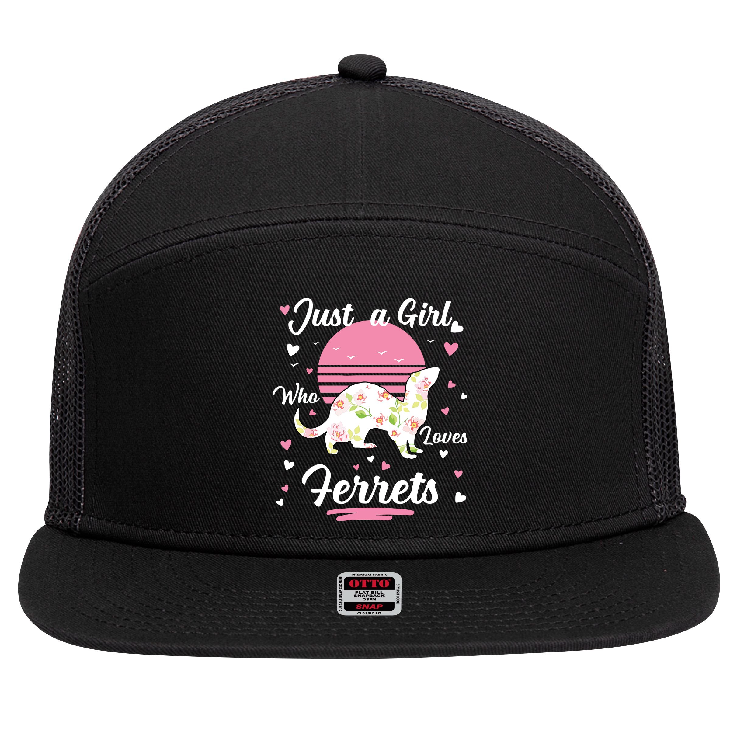 Ferret Ferret Just A Girl Who Loves Ferrets 7 Panel Mesh Trucker Snapback Hat
