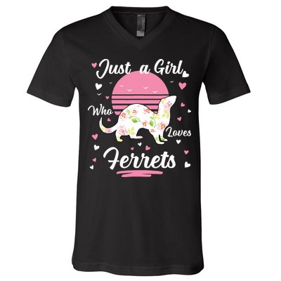 Ferret Ferret Just A Girl Who Loves Ferrets V-Neck T-Shirt