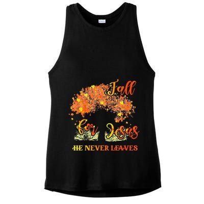 Fall For Jesus He Never Leaves Autumn Tree Thanksgiving Ladies PosiCharge Tri-Blend Wicking Tank