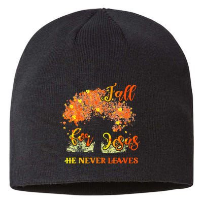 Fall For Jesus He Never Leaves Autumn Tree Thanksgiving Sustainable Beanie