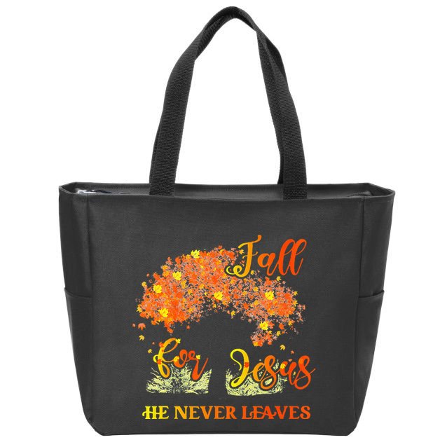 Fall For Jesus He Never Leaves Autumn Tree Thanksgiving Zip Tote Bag