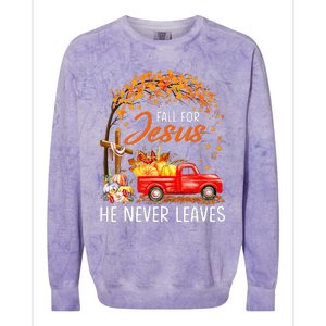 Fall For Jesus He Never Leaves Thanksgiving Party Colorblast Crewneck Sweatshirt