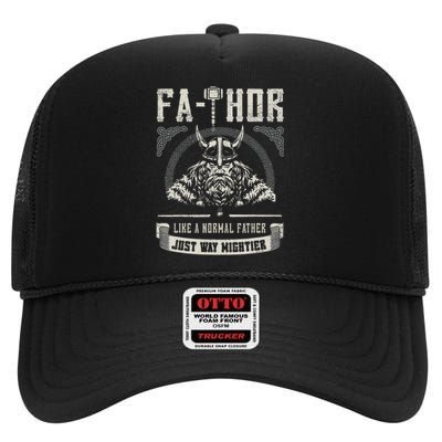 FaThor Father Just Mightier Hammer Viking Fathers Day High Crown Mesh Back Trucker Hat