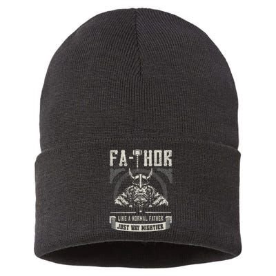 FaThor Father Just Mightier Hammer Viking Fathers Day Sustainable Knit Beanie