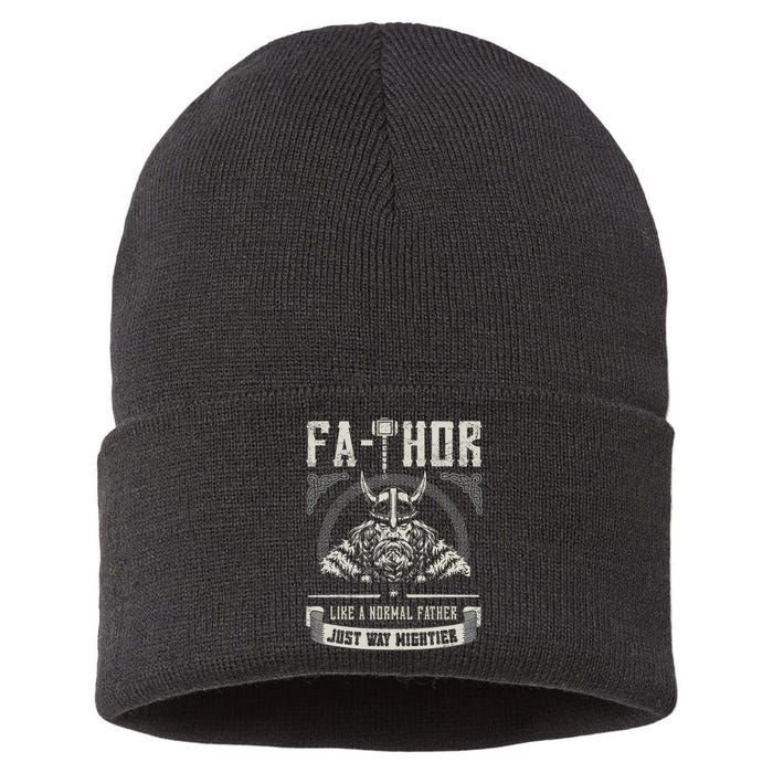 FaThor Father Just Mightier Hammer Viking Fathers Day Sustainable Knit Beanie