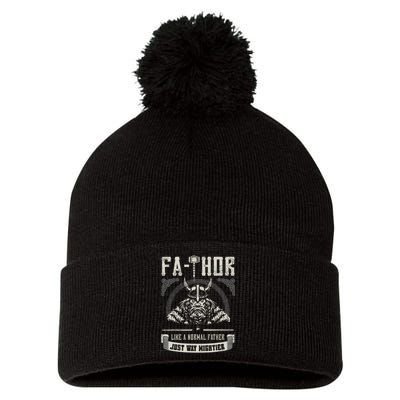 FaThor Father Just Mightier Hammer Viking Fathers Day Pom Pom 12in Knit Beanie