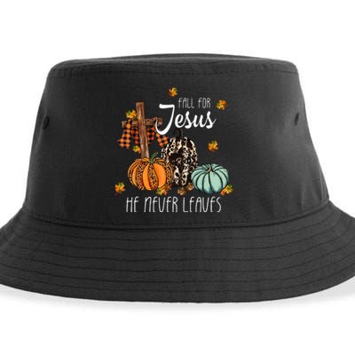 Fall For Jesus He Never Leaves Pumpkin Autumn Thanksgiving Sustainable Bucket Hat