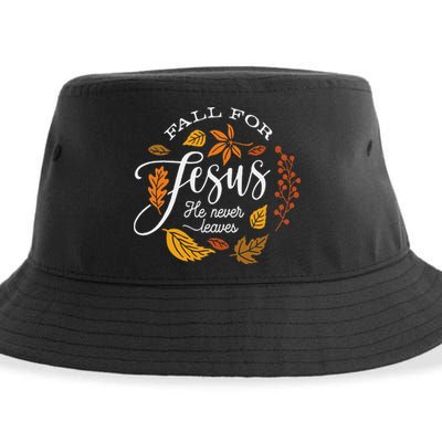 Fall For Jesus He Never Leaves Sustainable Bucket Hat